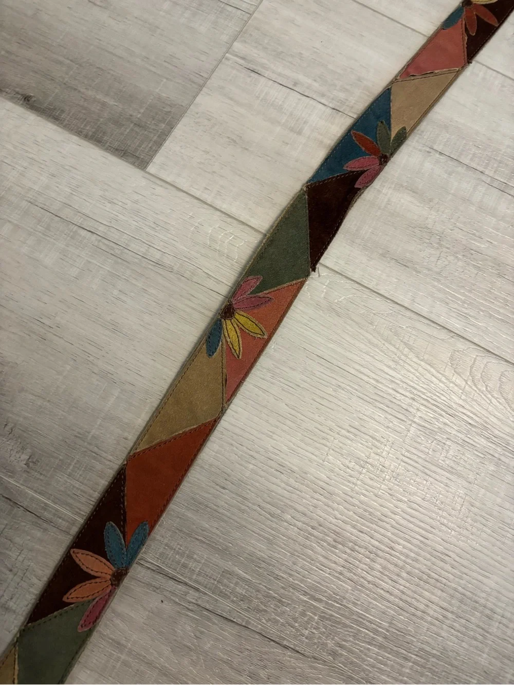 Lucky Brand Patchwork Suede Leather Belt Floral Boho Festival Western 32